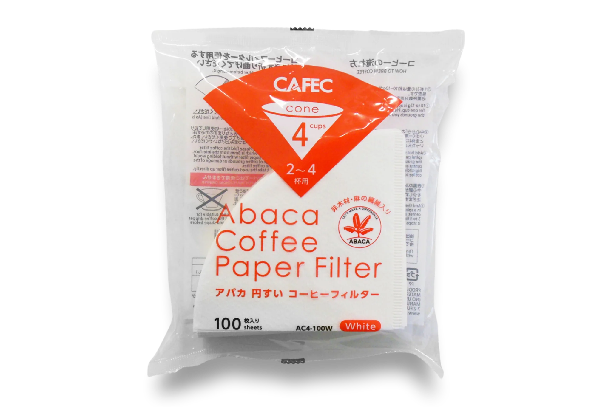 CAFEC Abaca Cup 4 Cone Paper Filter | V60 02 | AC4-100W